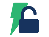 Unlocked lock and lightning bolt icon